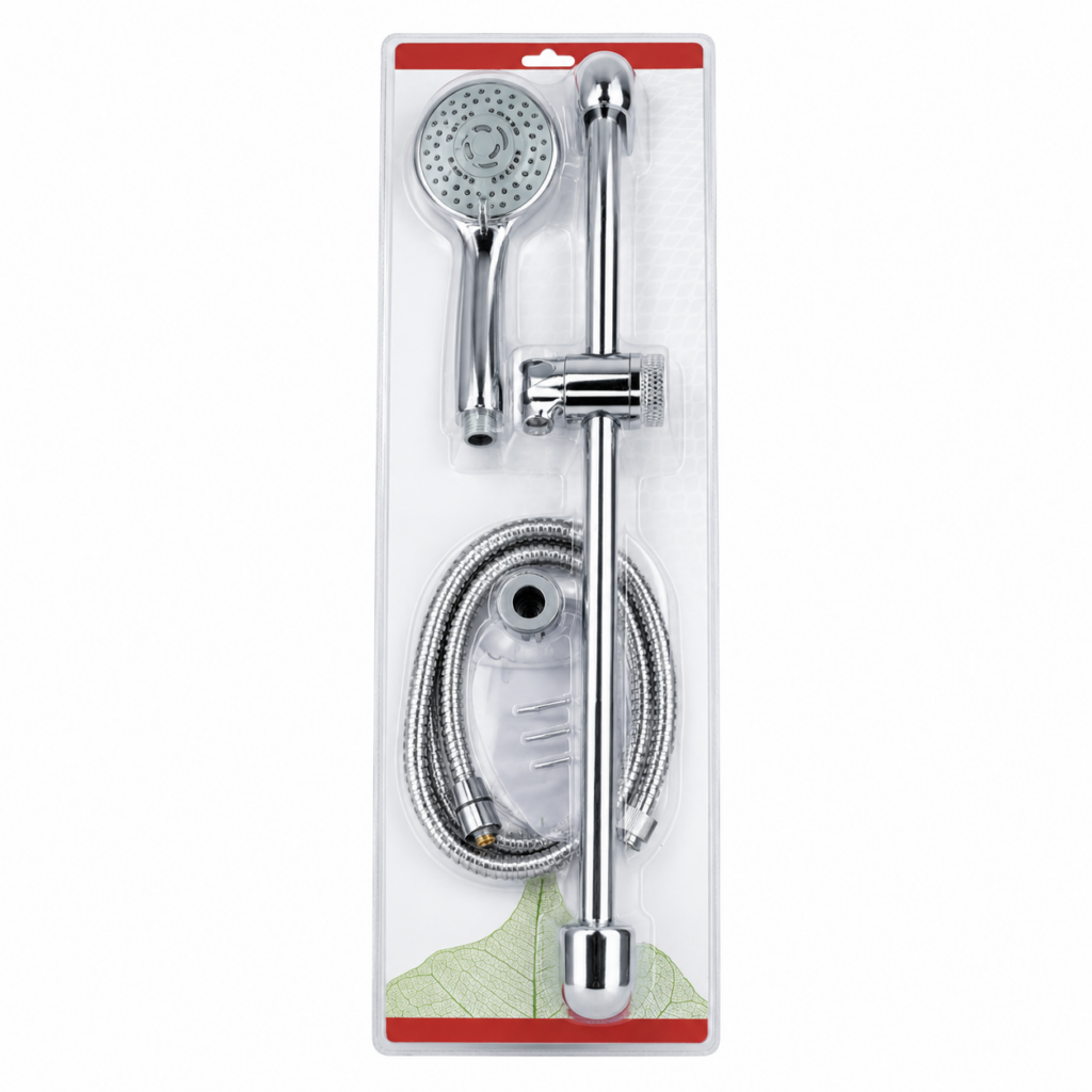 CHROME SHOWER SET WITH SOAP HOLDER