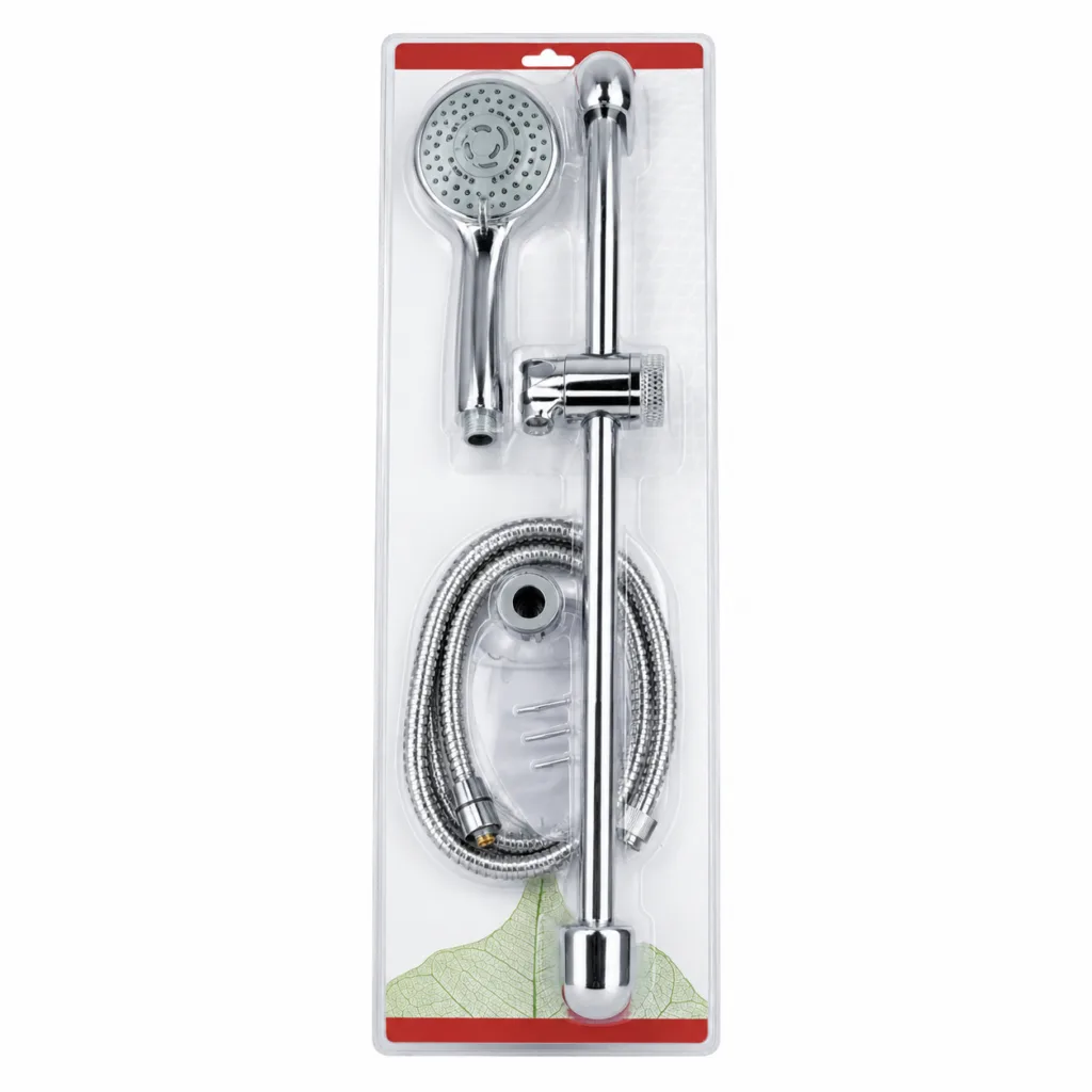 CHROME SHOWER SET WITH SOAP HOLDER